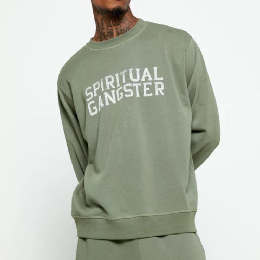Spiritual Gangster Men's Classic Crewneck Sweatshirt Size Small Army‎ Green